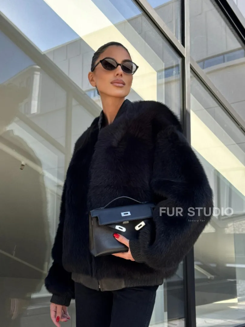 Бомбер женский из натуральной тосканы - черный - фото 6