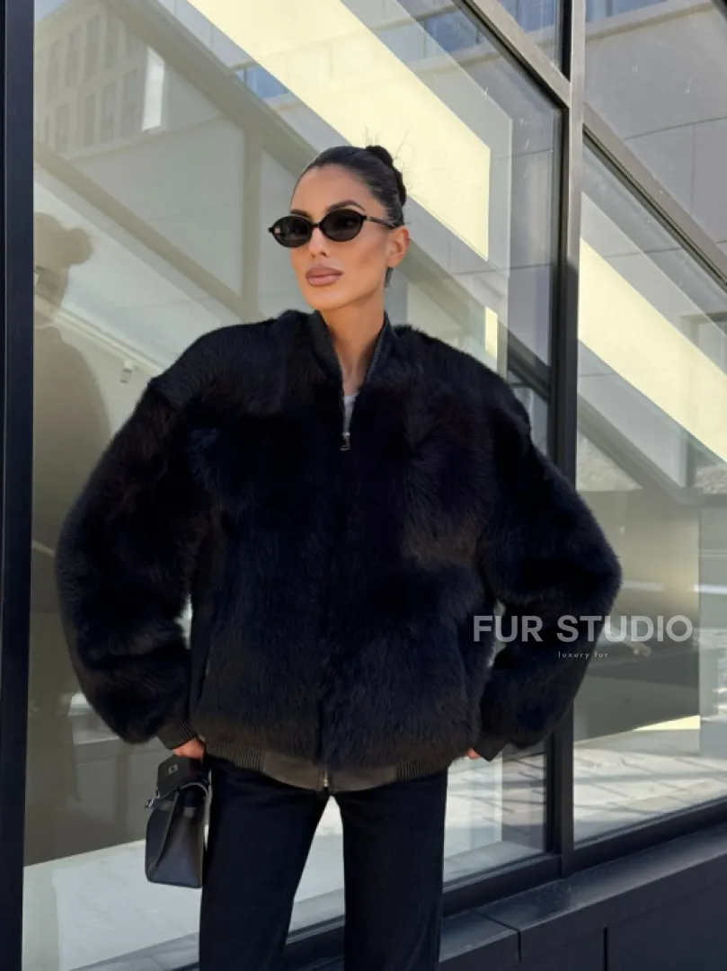 Бомбер женский из натуральной тосканы - черный - фото 8