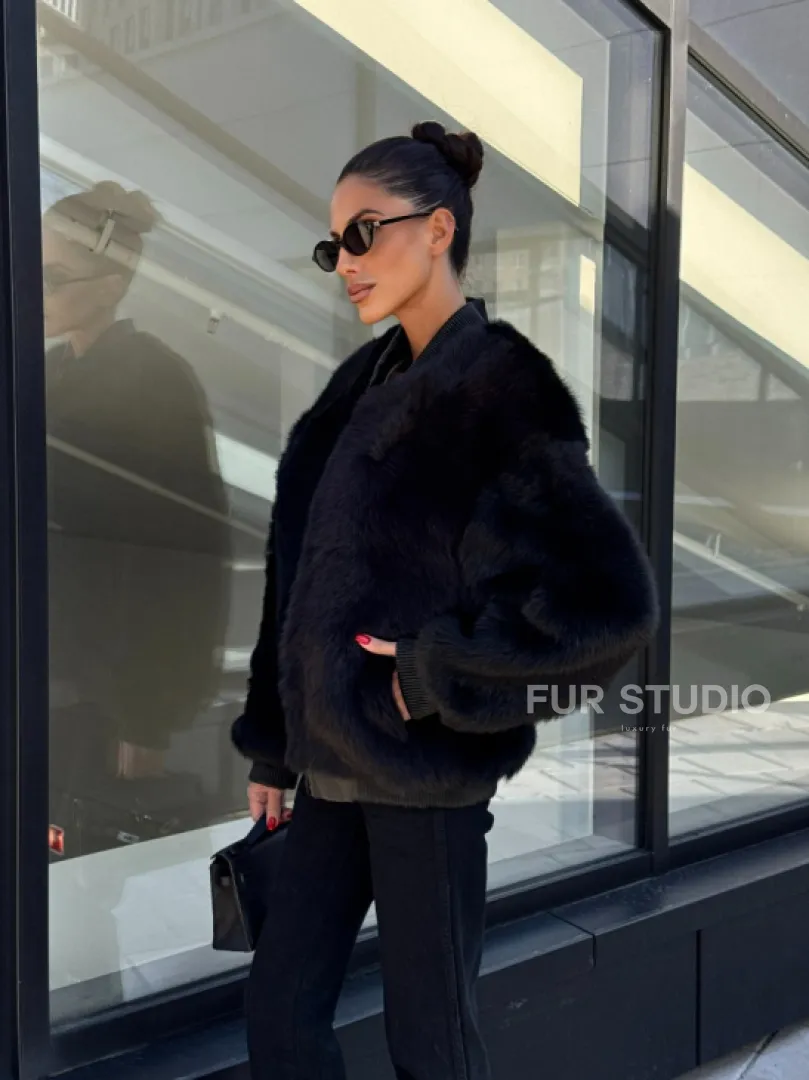 Бомбер женский из натуральной тосканы - черный - фото 7