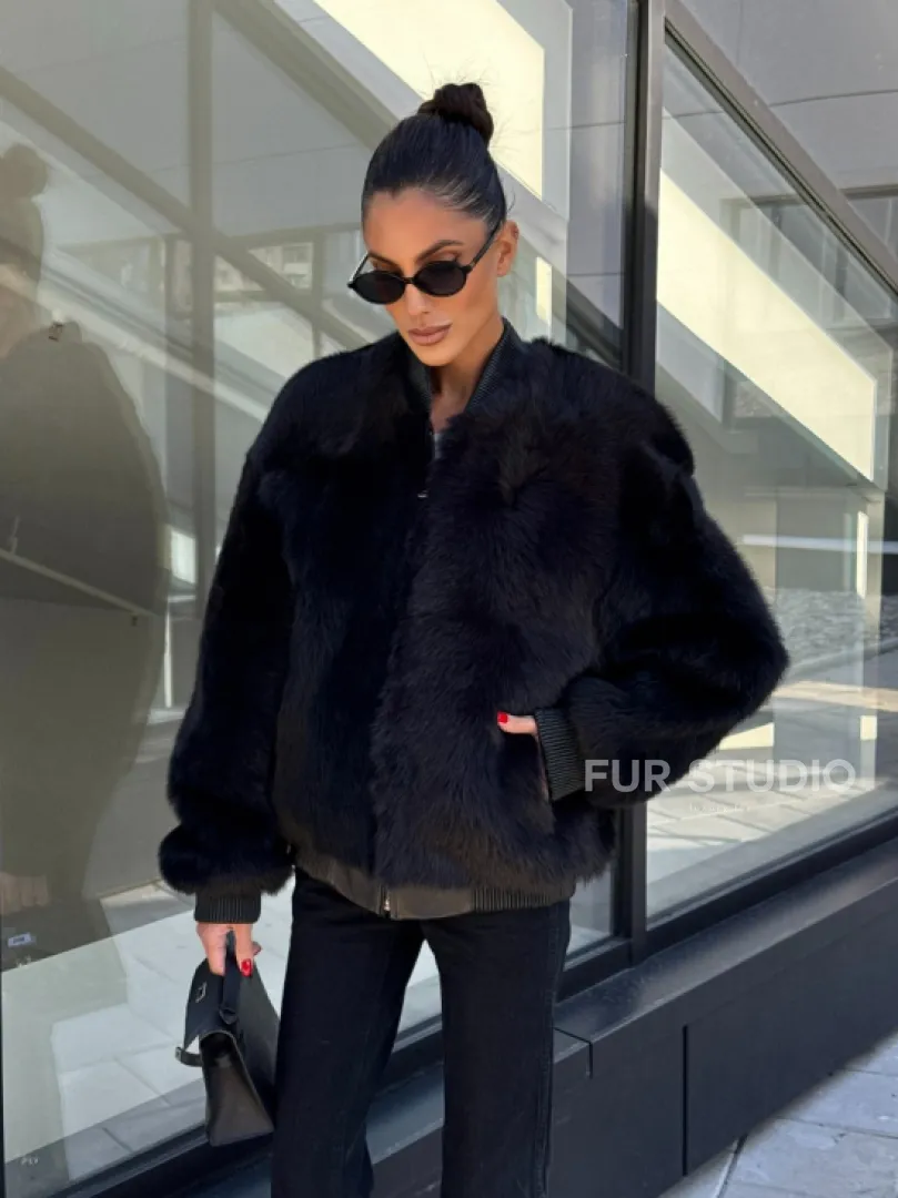 Бомбер женский из натуральной тосканы - черный - фото 4