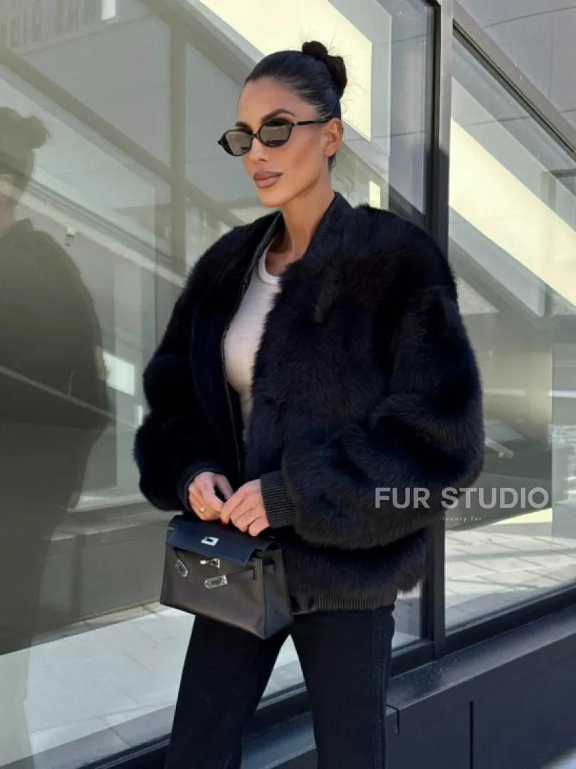 Бомбер женский из натуральной тосканы - черный - фото 0