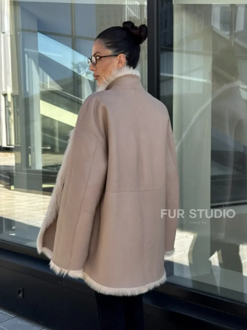 Женская двухсторонняя дубленка-шуба из меха итальянской тосканы