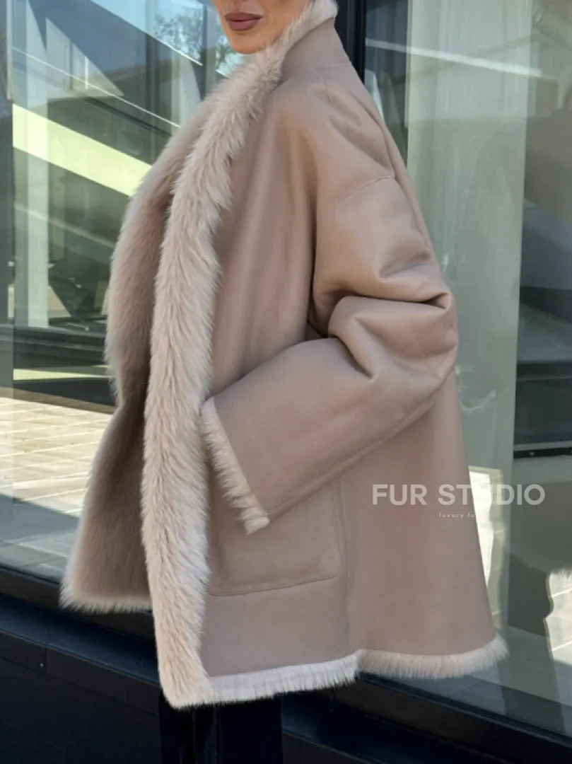 Женская двухсторонняя дубленка-шуба из меха итальянской тосканы