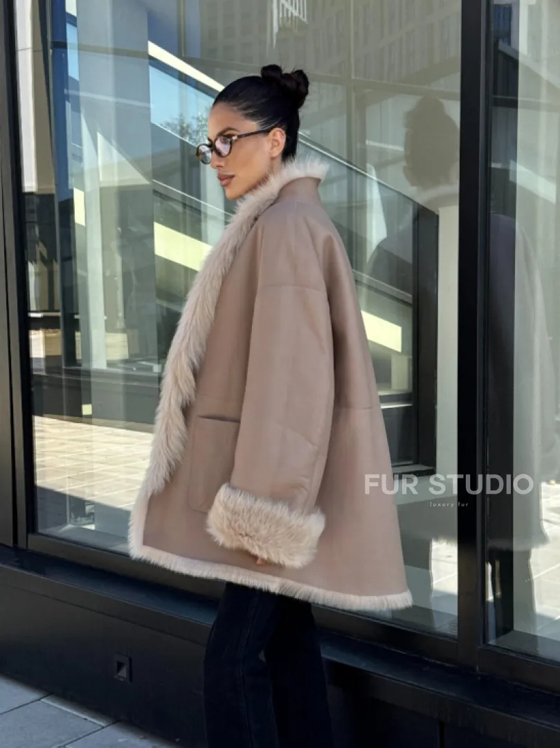 Женская двухсторонняя дубленка-шуба из меха итальянской тосканы - фото 16