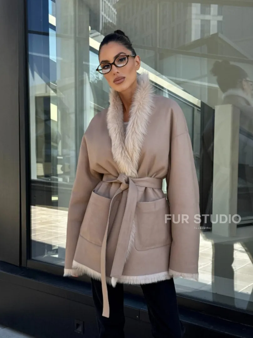 Женская двухсторонняя дубленка-шуба из меха итальянской тосканы - фото 17