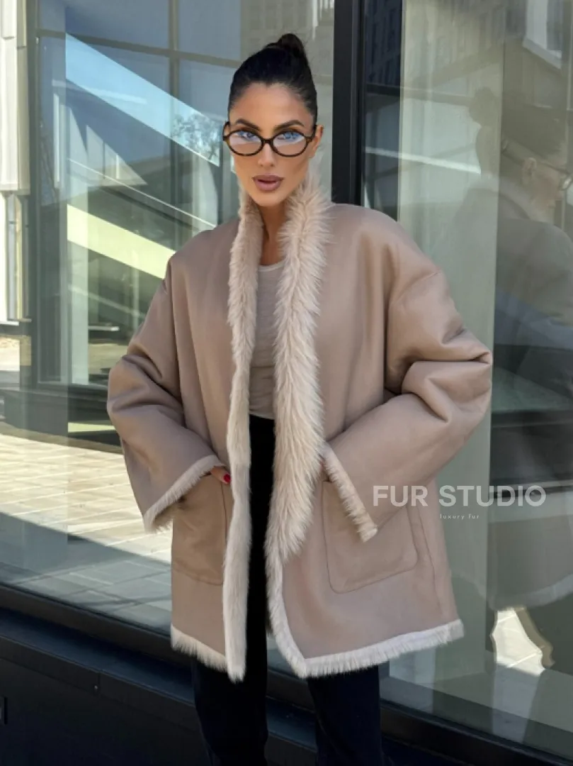 Женская двухсторонняя дубленка-шуба из меха итальянской тосканы