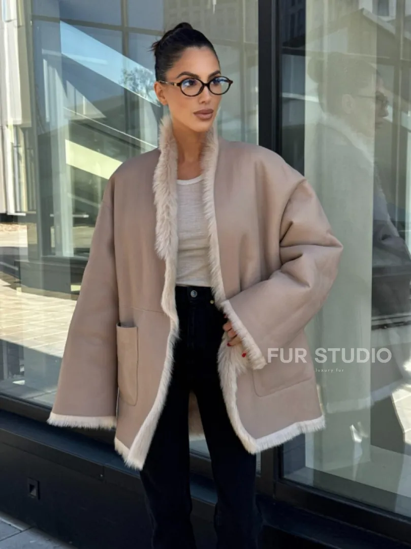 Женская двухсторонняя дубленка-шуба из меха итальянской тосканы