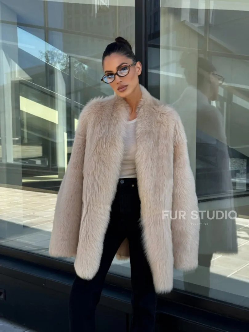 Женская двухсторонняя дубленка-шуба из меха итальянской тосканы