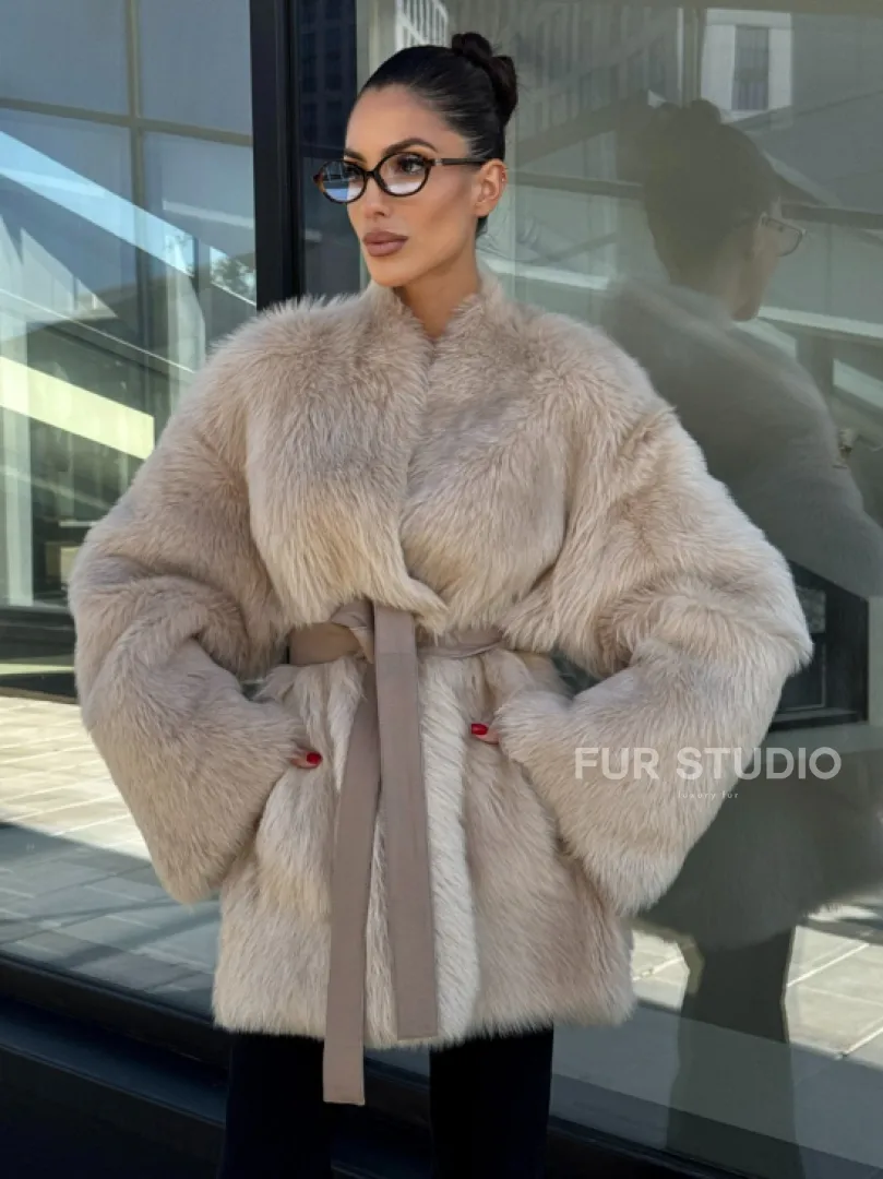 Женская двухсторонняя дубленка-шуба из меха итальянской тосканы