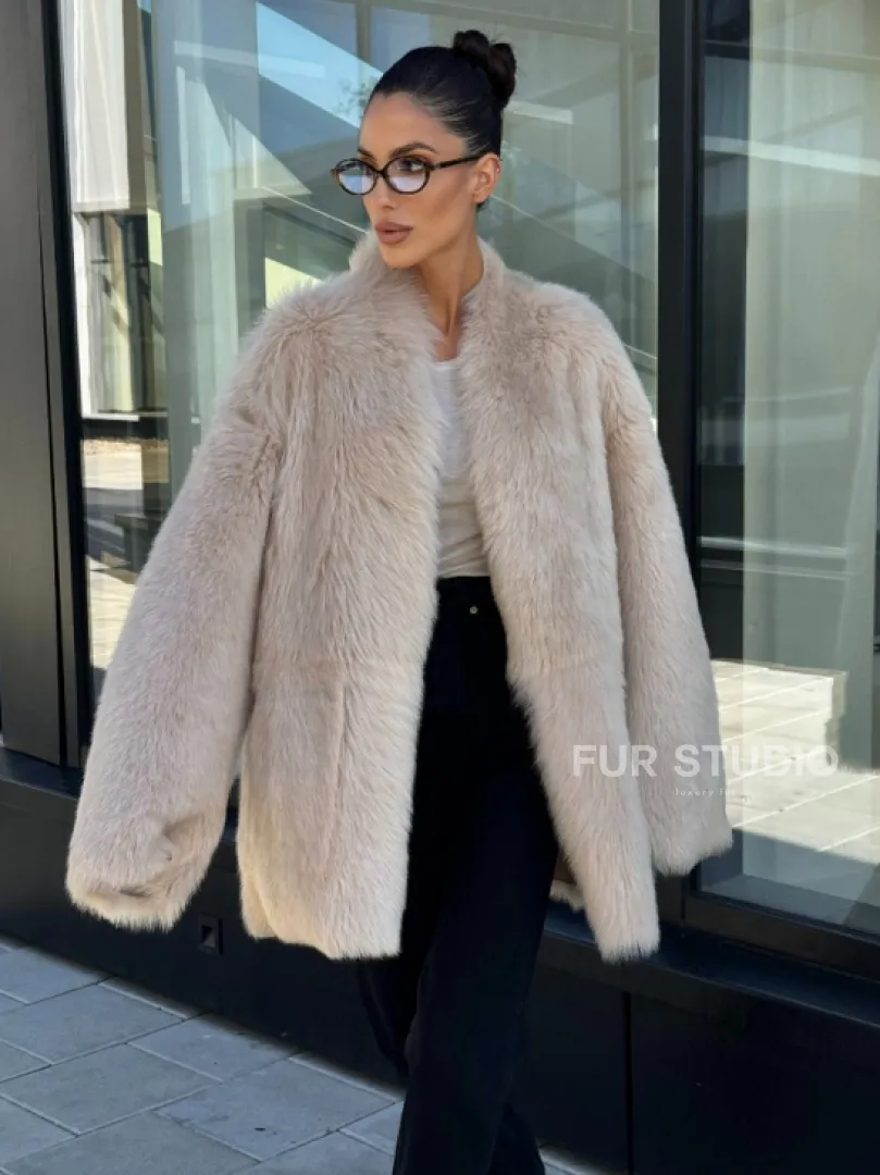 Женская двухсторонняя дубленка-шуба из меха итальянской тосканы