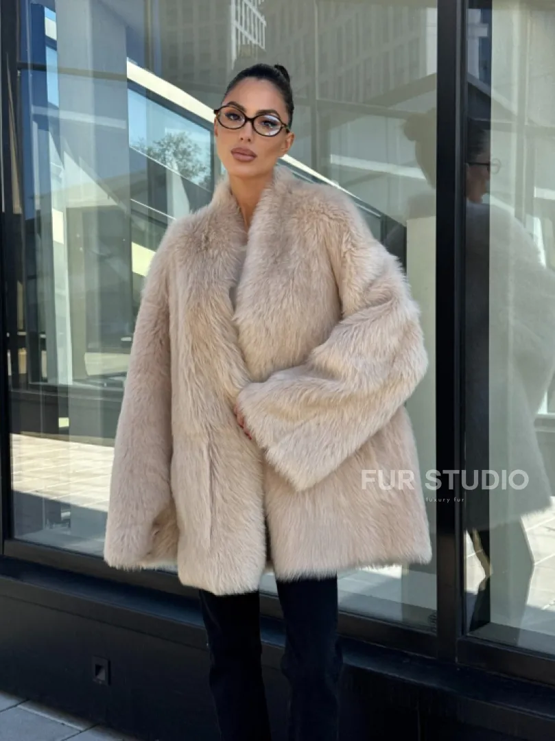 Женская двухсторонняя дубленка-шуба из меха итальянской тосканы