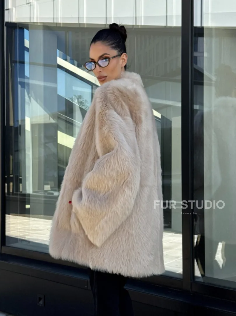 Женская двухсторонняя дубленка-шуба из меха итальянской тосканы