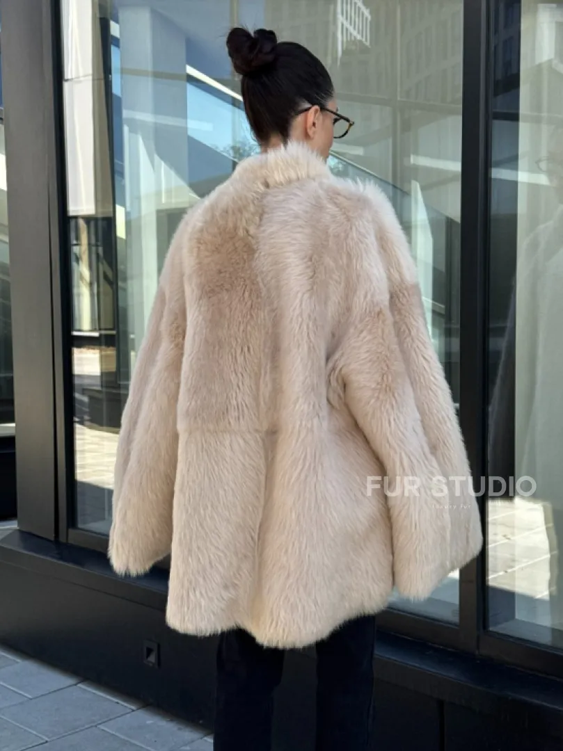 Женская двухсторонняя дубленка-шуба из меха итальянской тосканы