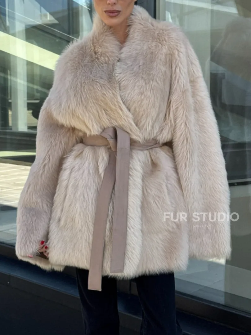 Женская двухсторонняя дубленка-шуба из меха итальянской тосканы