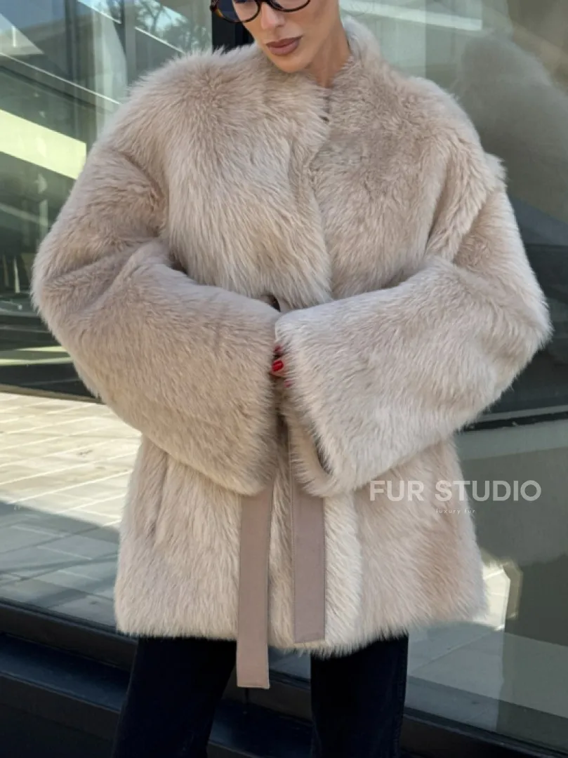 Женская двухсторонняя дубленка-шуба из меха итальянской тосканы