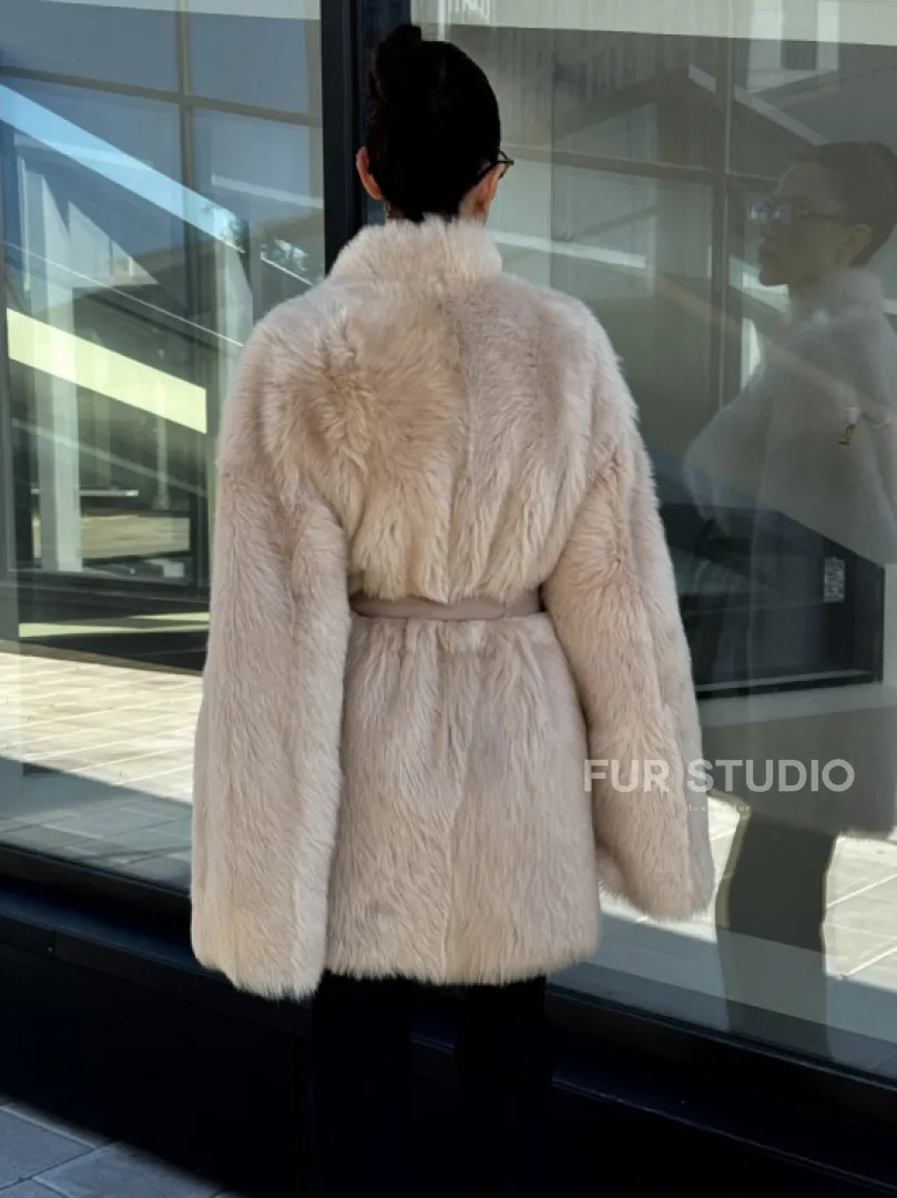 Женская двухсторонняя дубленка-шуба из меха итальянской тосканы