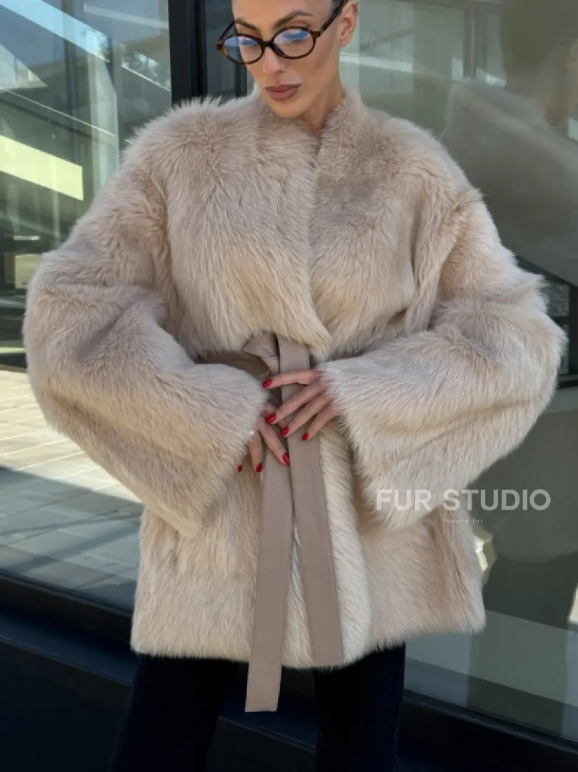 Женская двухсторонняя дубленка-шуба из меха итальянской тосканы