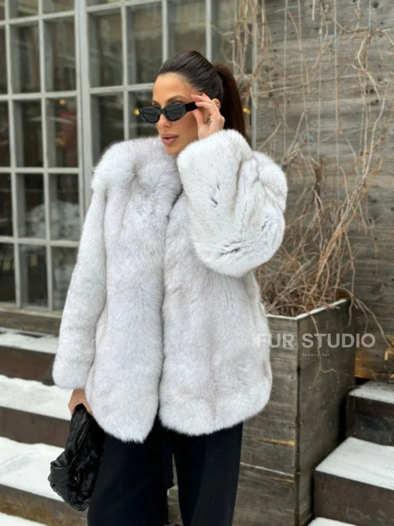 Песцовая шуба вертикального цельного кроя из меха песца - фото 6