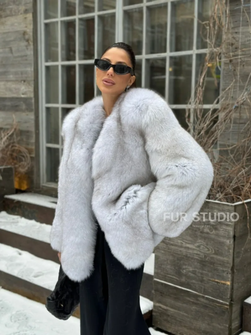 Песцовая шуба вертикального цельного кроя из меха песца - фото 7