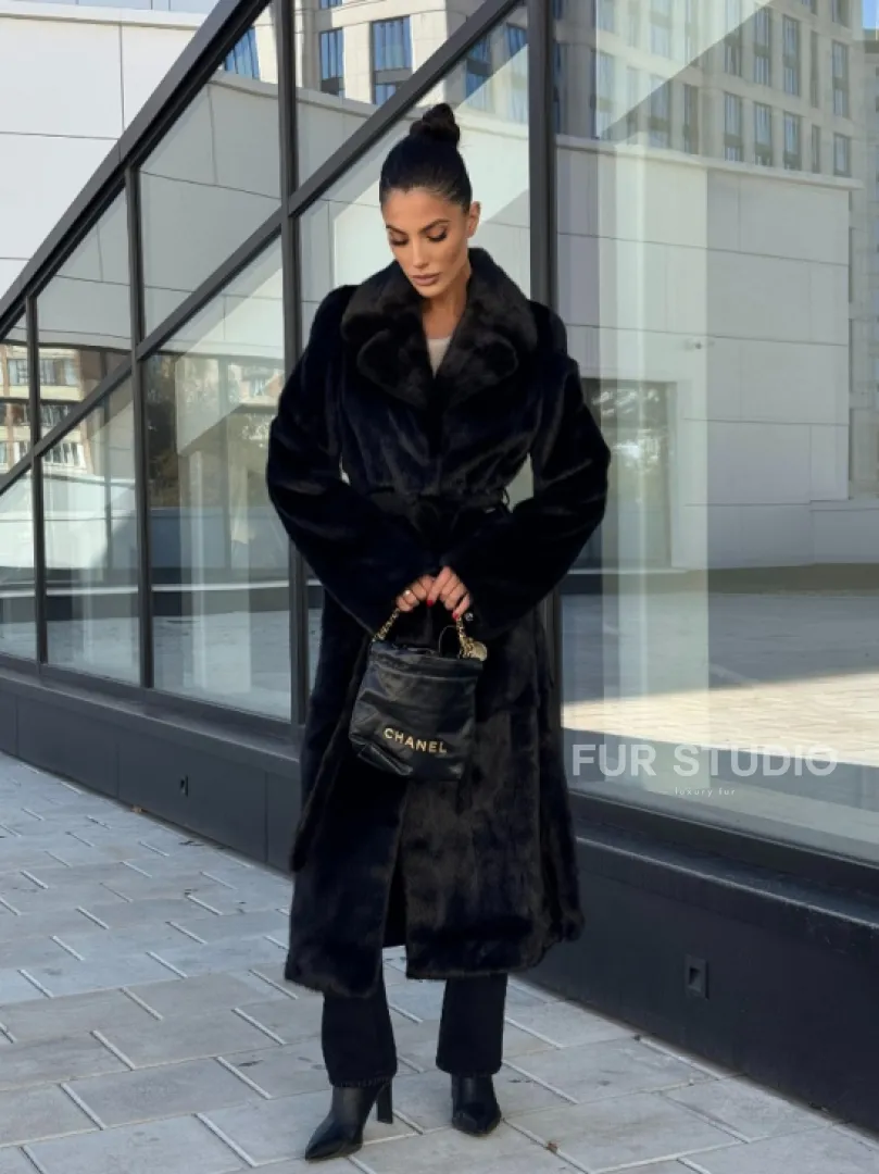 Классическая норковая шуба в финской норке Black с накладными карманами