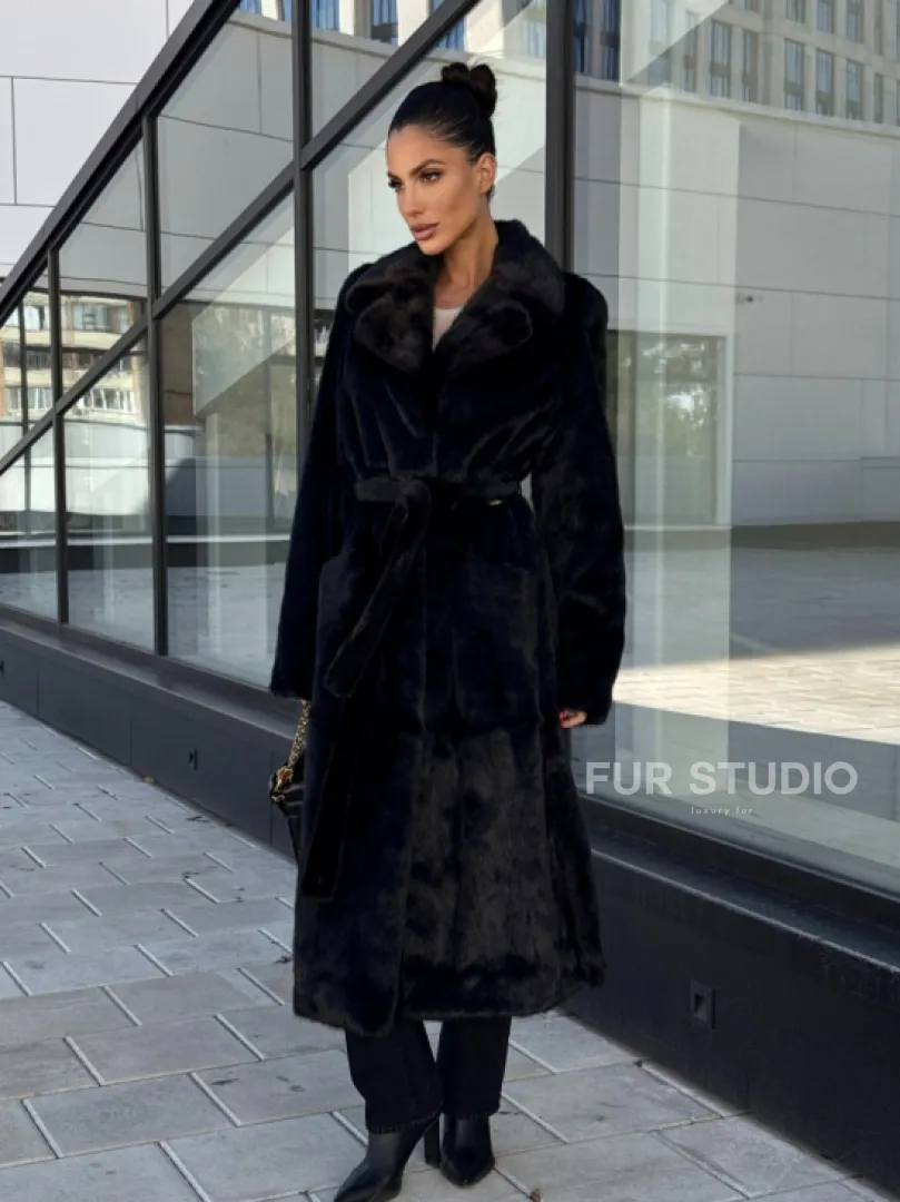 Классическая норковая шуба в финской норке Black с накладными карманами