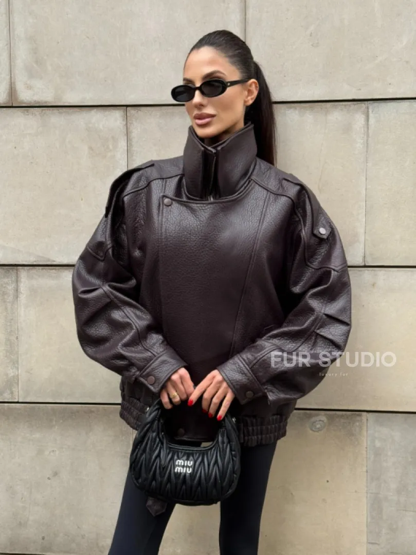 Стильная женская куртка из натуральной зернистой кожи COLLECTION DARK BURGUNDY - фото 9