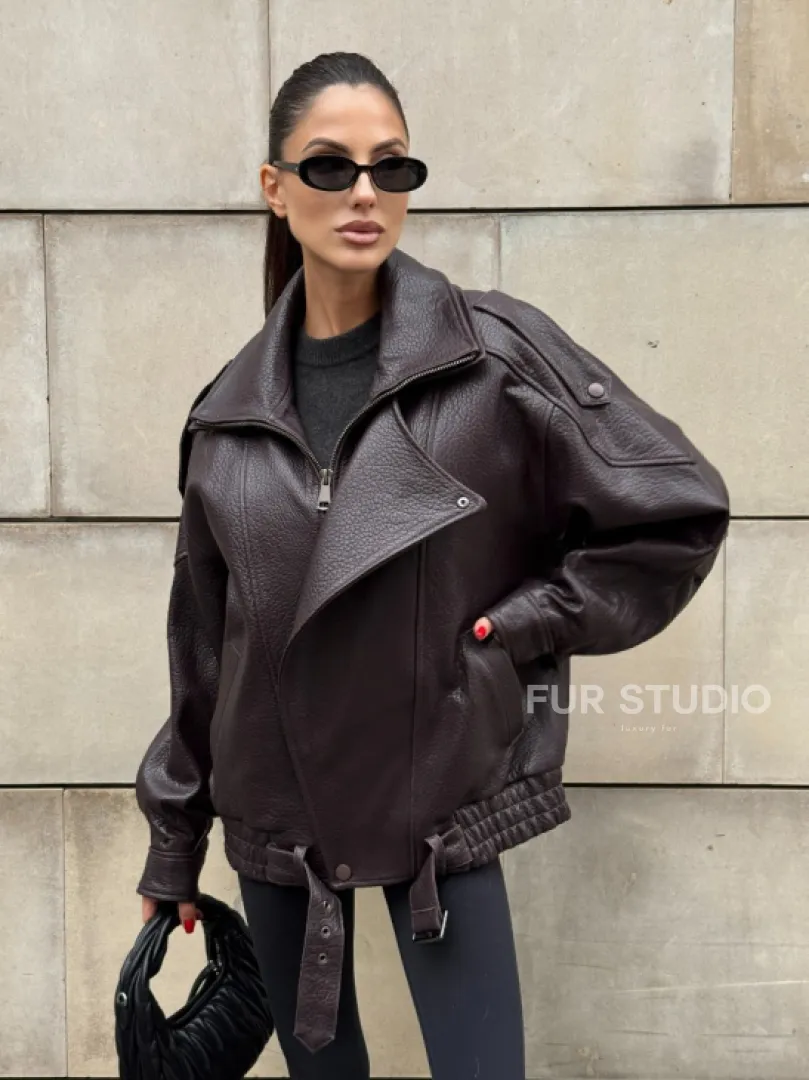 Стильная женская куртка из натуральной зернистой кожи COLLECTION DARK BURGUNDY - фото 8