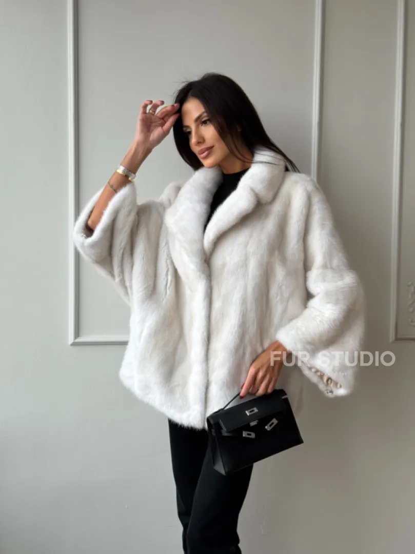 Полушубок из меха норки паломино с рукавом 