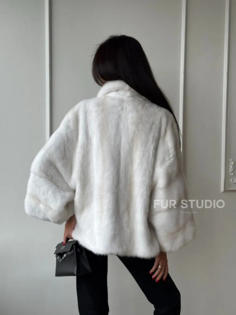 Полушубок из меха норки паломино с рукавом 