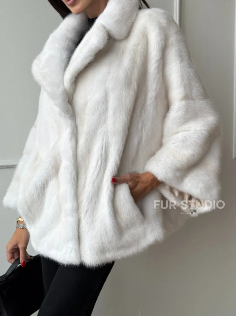 Полушубок из меха норки паломино с рукавом 