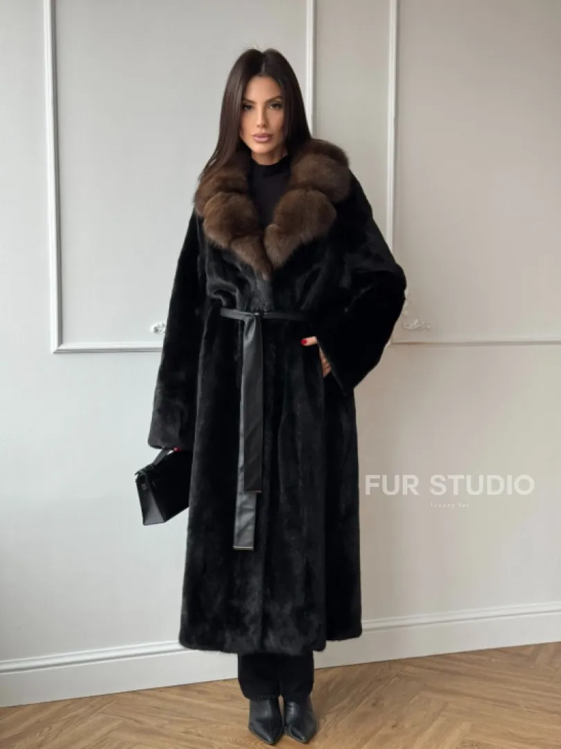 Шуба кимоно LUXURY FASHION из аукционной норки NAFA MINK с английским воротником из меха соболя - фото 10