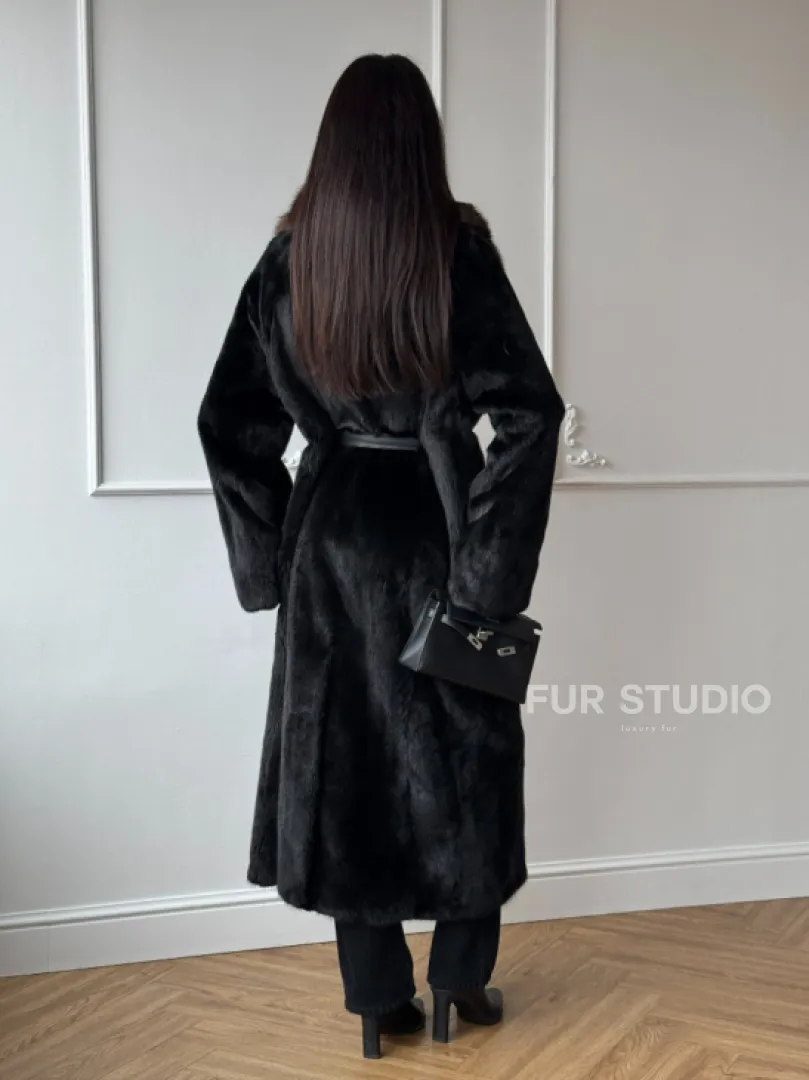 Шуба кимоно LUXURY FASHION из аукционной норки NAFA MINK с английским воротником из меха соболя