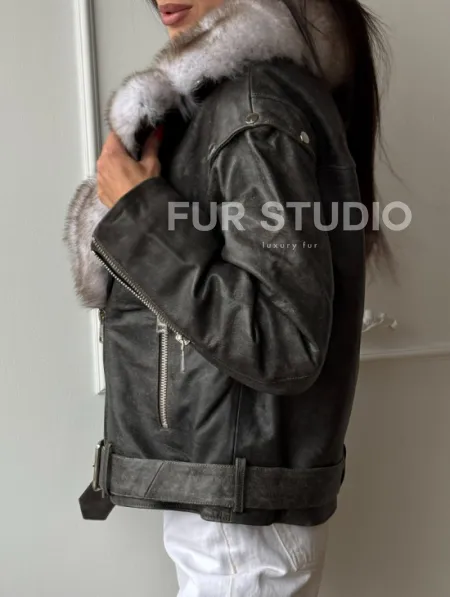 Куртка - косуха демисезонная из натуральной кожи с мехом песца - фото 3