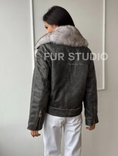Куртка - косуха демисезонная из натуральной кожи с мехом песца - фото 8