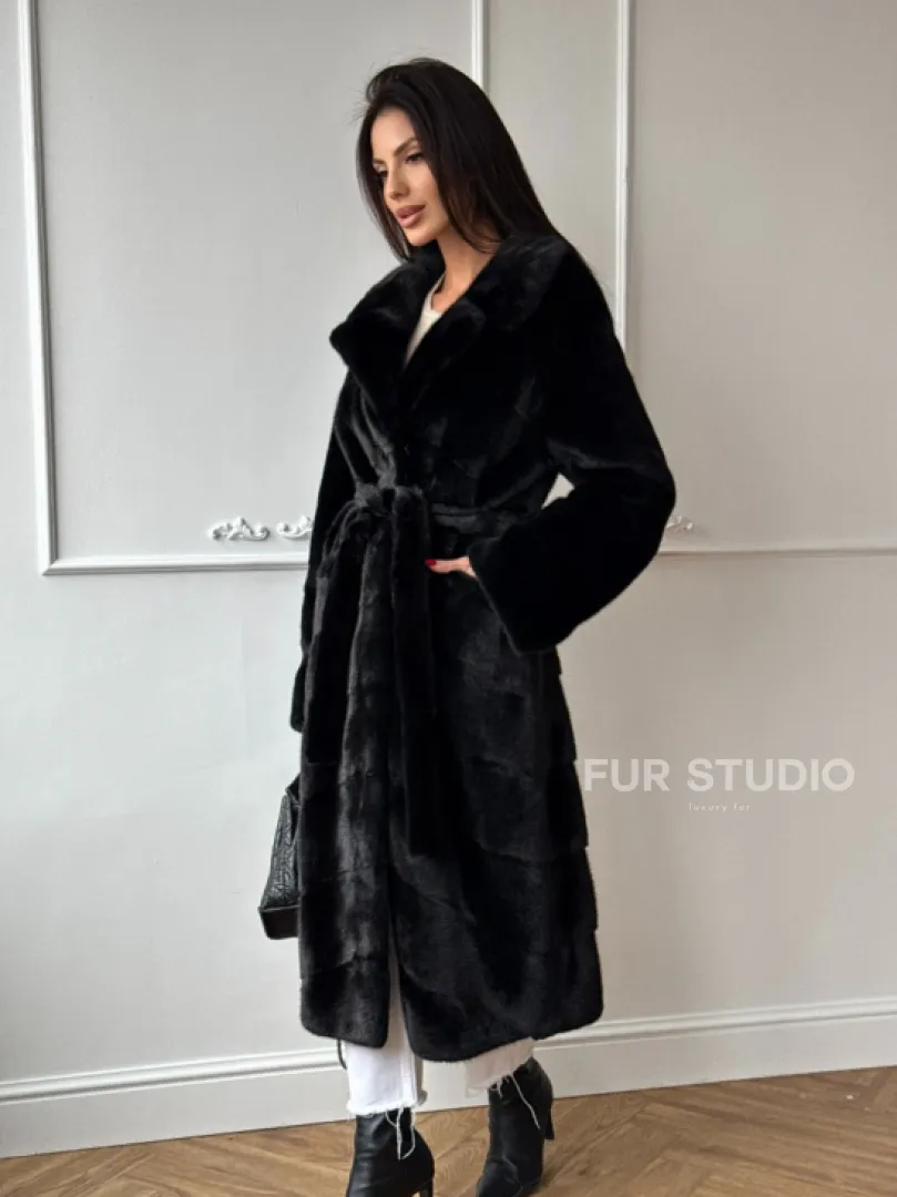 Классическая шуба Luxury Fashion из меха норки Velvet - паркет,  рукава в роспуск - фото 8