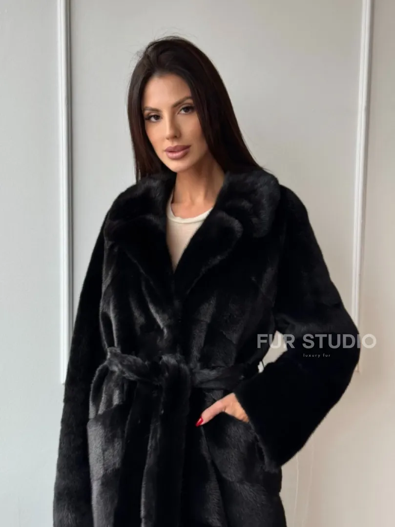 Классическая шуба Luxury Fashion из меха норки Velvet - паркет,  рукава в роспуск - фото 3
