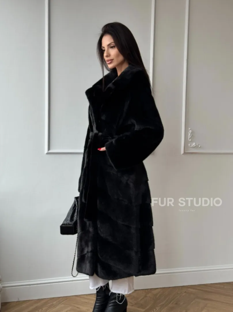 Классическая шуба Luxury Fashion из меха норки Velvet - паркет,  рукава в роспуск - фото 9