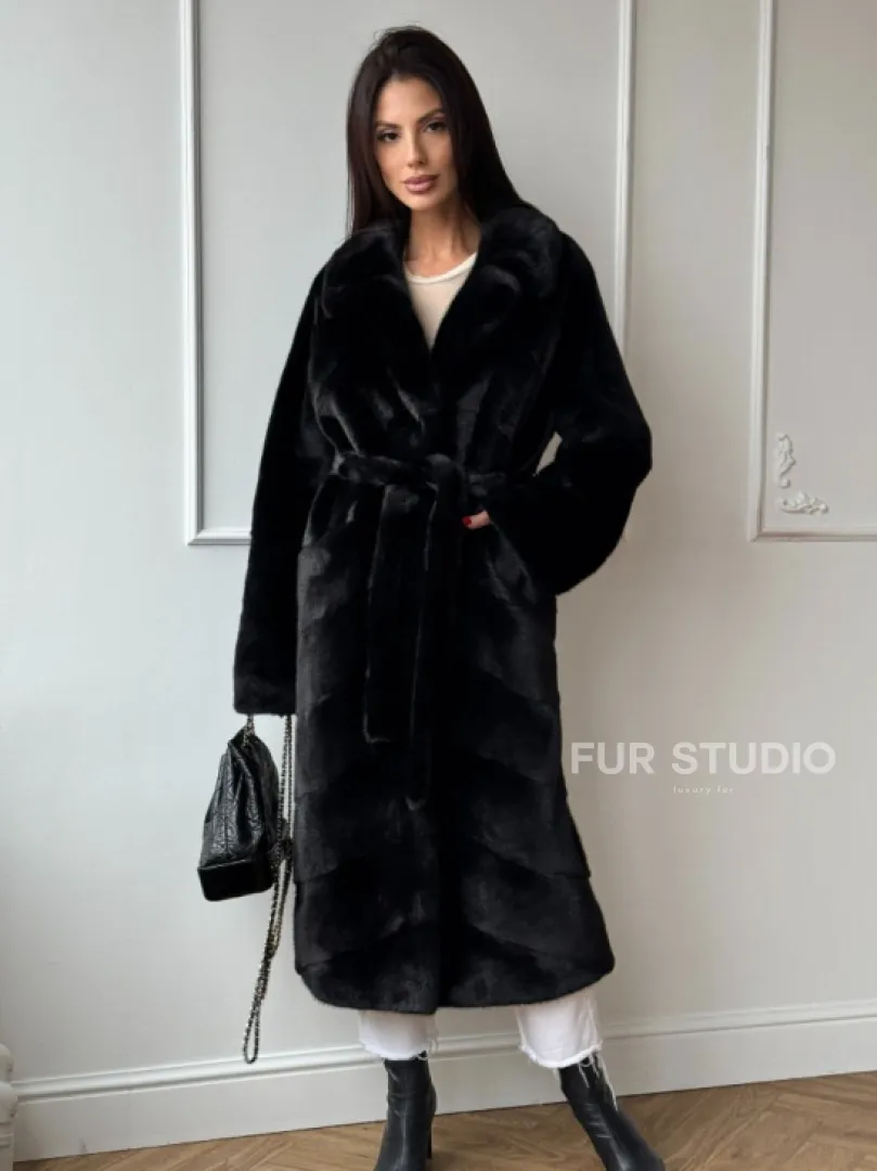 Классическая шуба Luxury Fashion из меха норки Velvet - паркет,  рукава в роспуск - фото 5