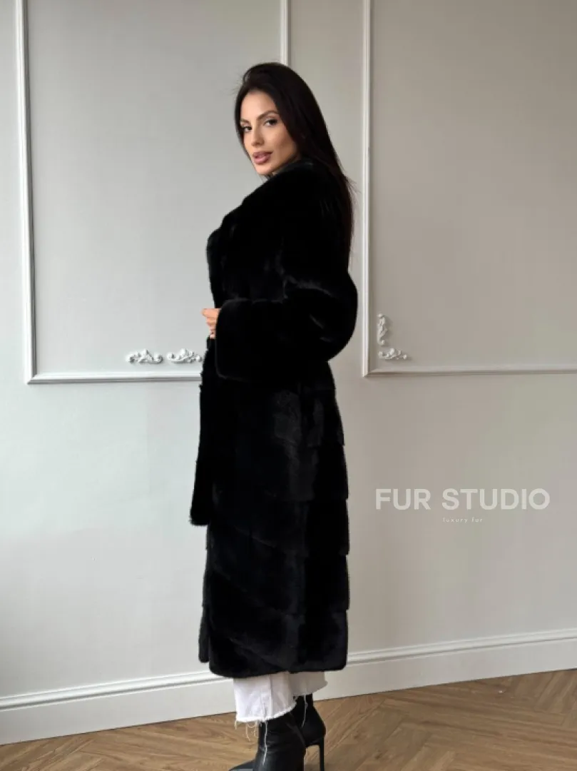 Классическая шуба Luxury Fashion из меха норки Velvet - паркет,  рукава в роспуск - фото 12