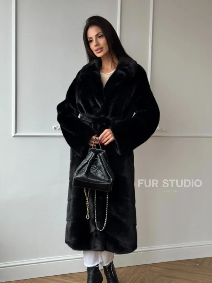 Классическая шуба Luxury Fashion из меха норки Velvet - паркет,  рукава в роспуск - фото 10