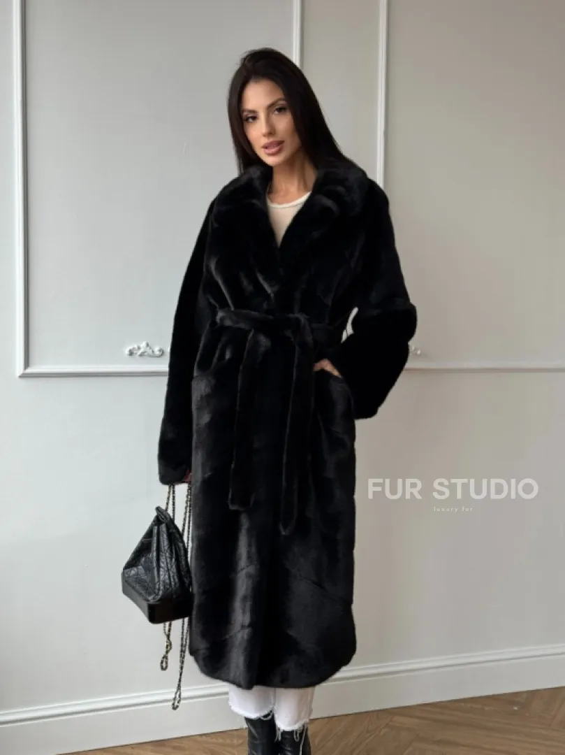 Классическая шуба Luxury Fashion из меха норки Velvet - паркет,  рукава в роспуск - фото 0