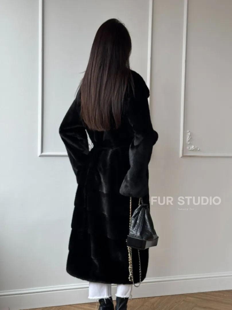 Классическая шуба Luxury Fashion из меха норки Velvet - паркет,  рукава в роспуск - фото 11