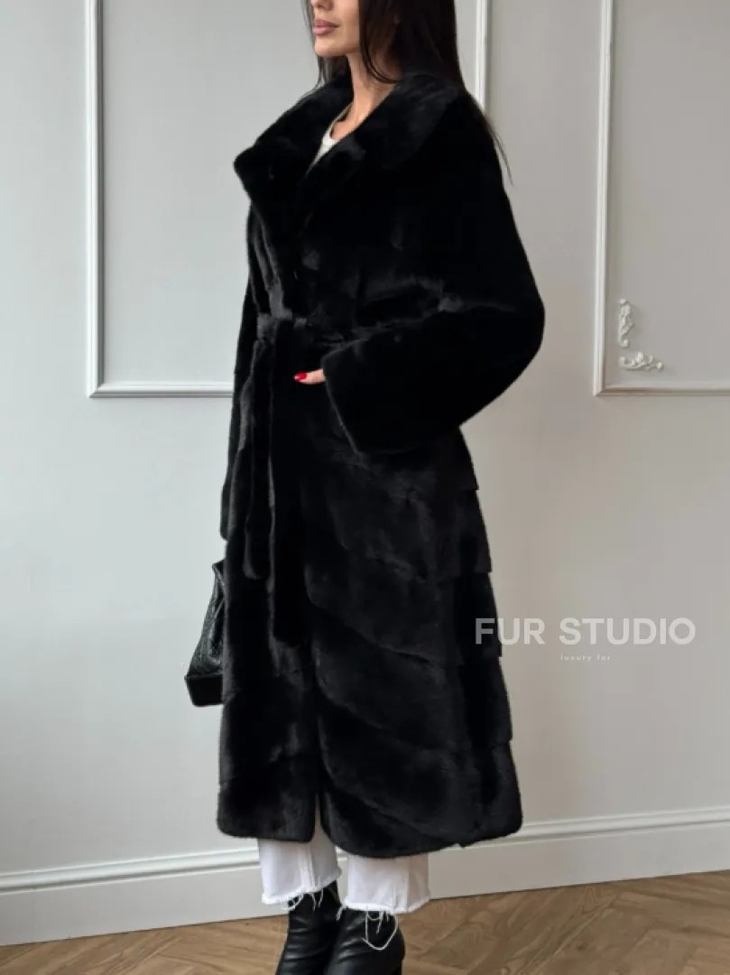 Классическая шуба Luxury Fashion из меха норки Velvet - паркет,  рукава в роспуск - фото 4