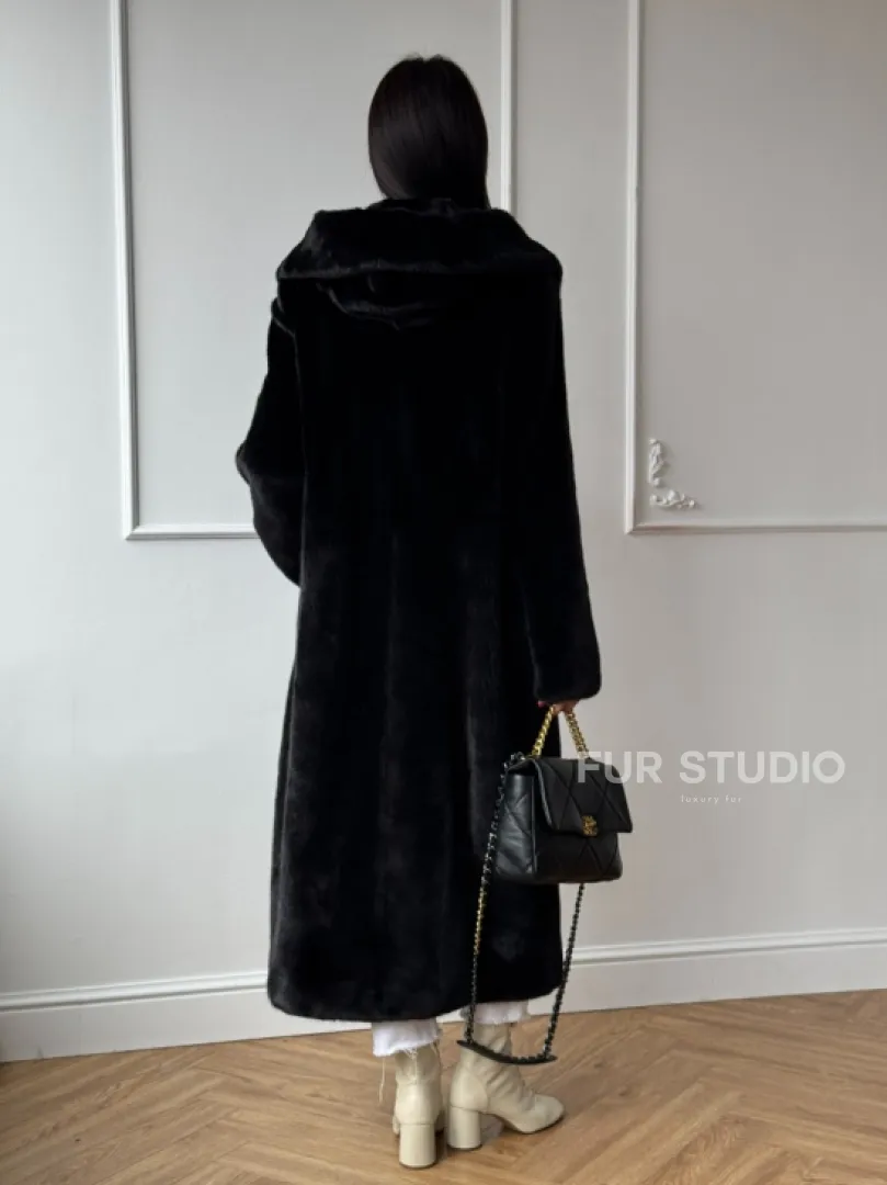 Натуральная черная женская шуба из меха норки Blackglama с капюшоном - фото 10