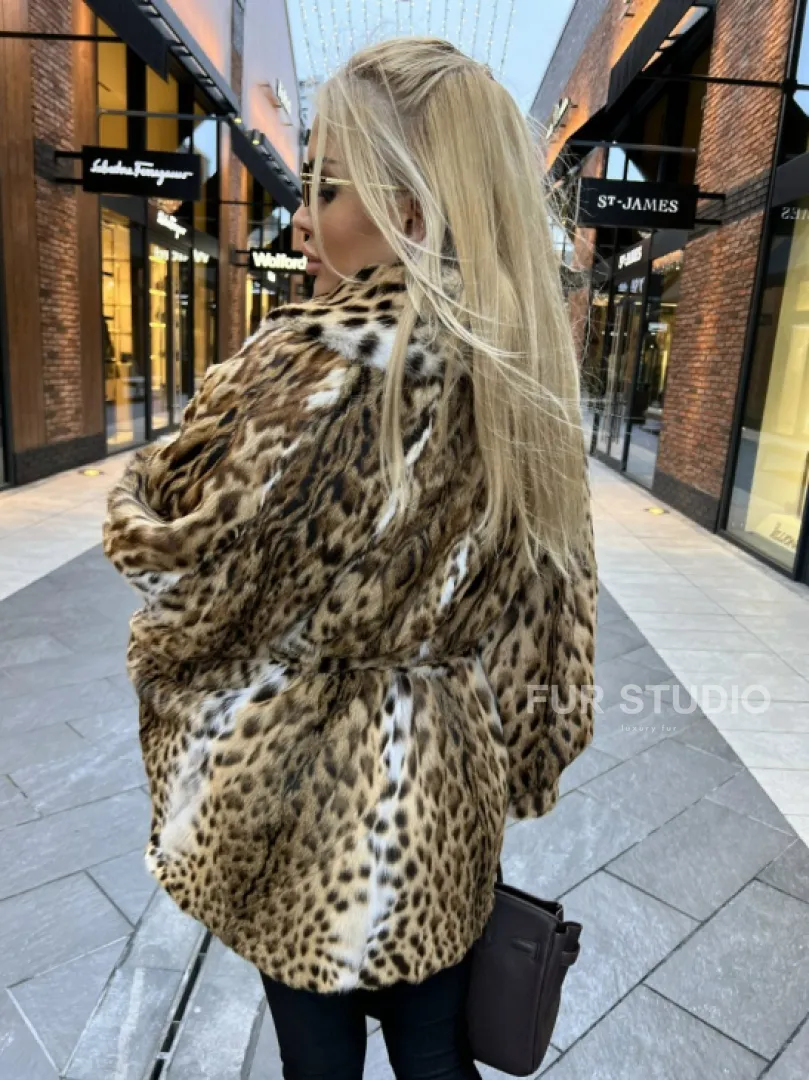 Шуба из оцелота под леопард модель «Летучая мышь» - фото 1
