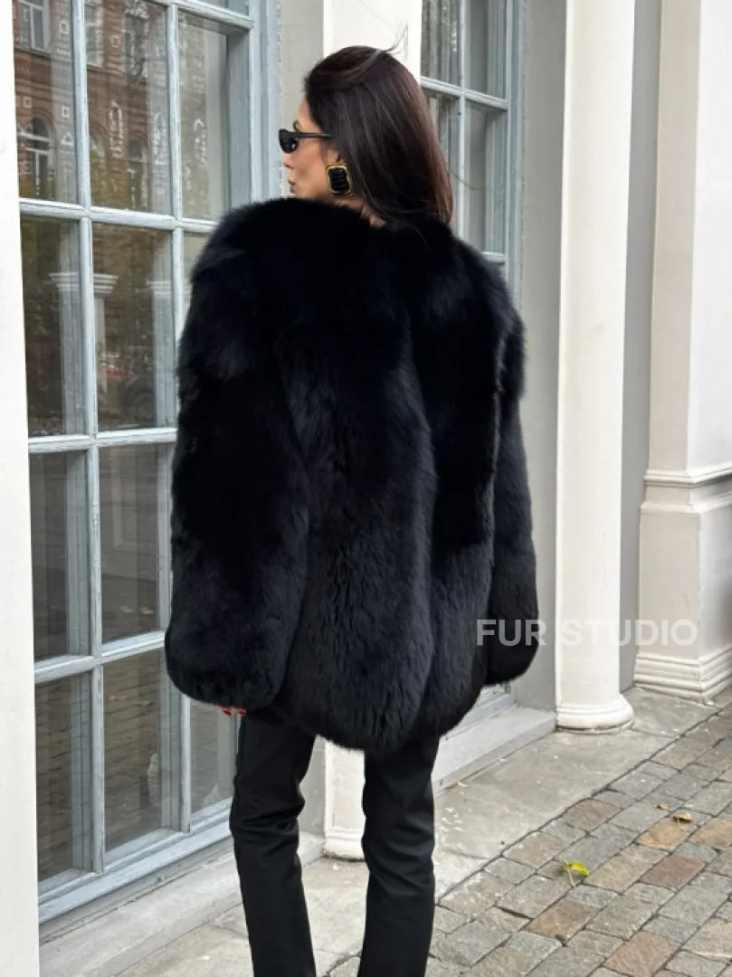 Шуба - жакет из меха песца цельные платины TOTAL BLACK - фото 3