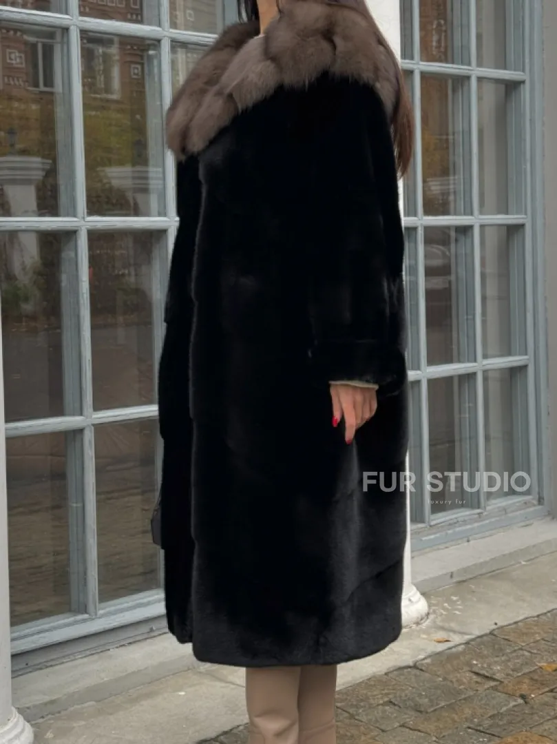 Шуба норковая PREMIUM NAFA капюшон кобра из меха куницы - фото 3