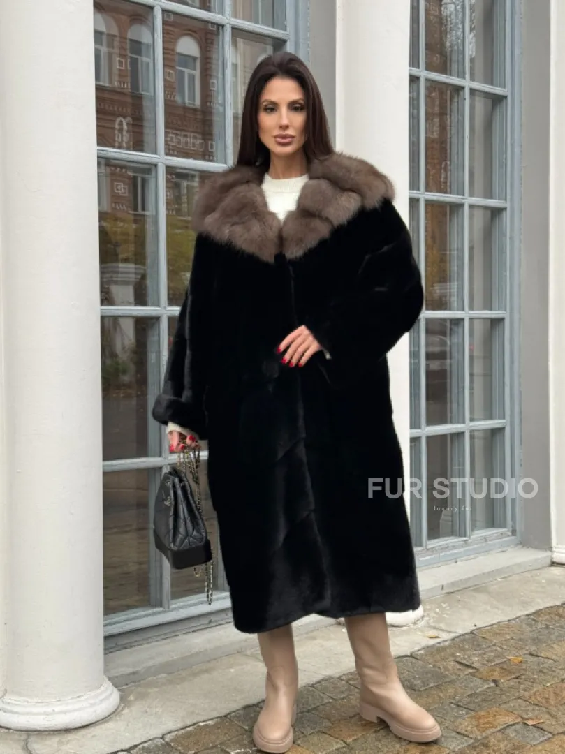 Шуба норковая PREMIUM NAFA капюшон кобра из меха куницы - фото 7