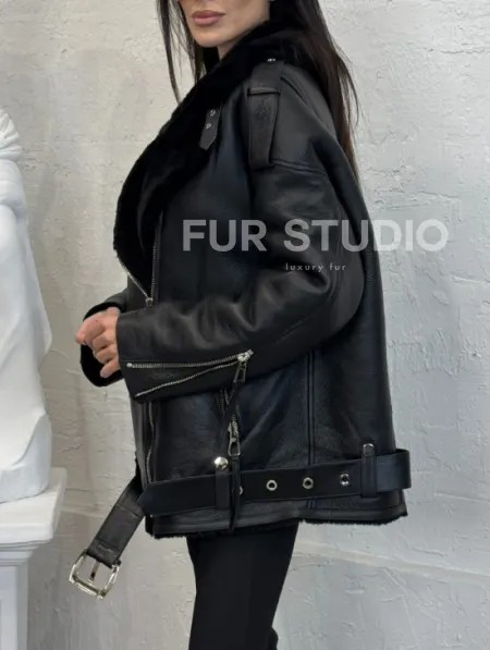 Дубленка зимняя авиатор из натуральной овчины - цвет черный - фото 4