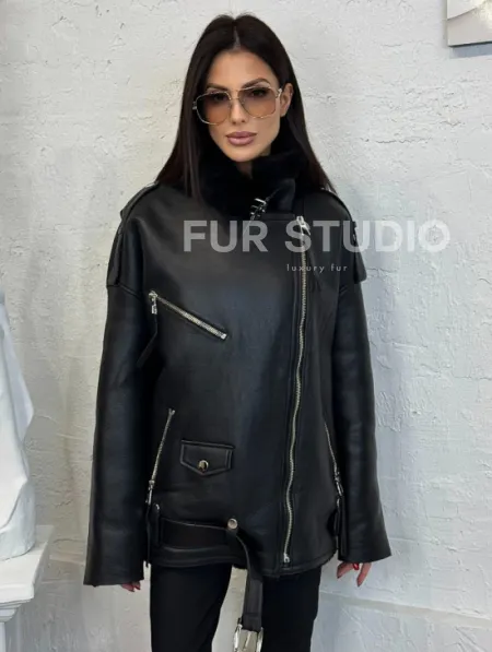 Дубленка зимняя авиатор из натуральной овчины - цвет черный - фото 5